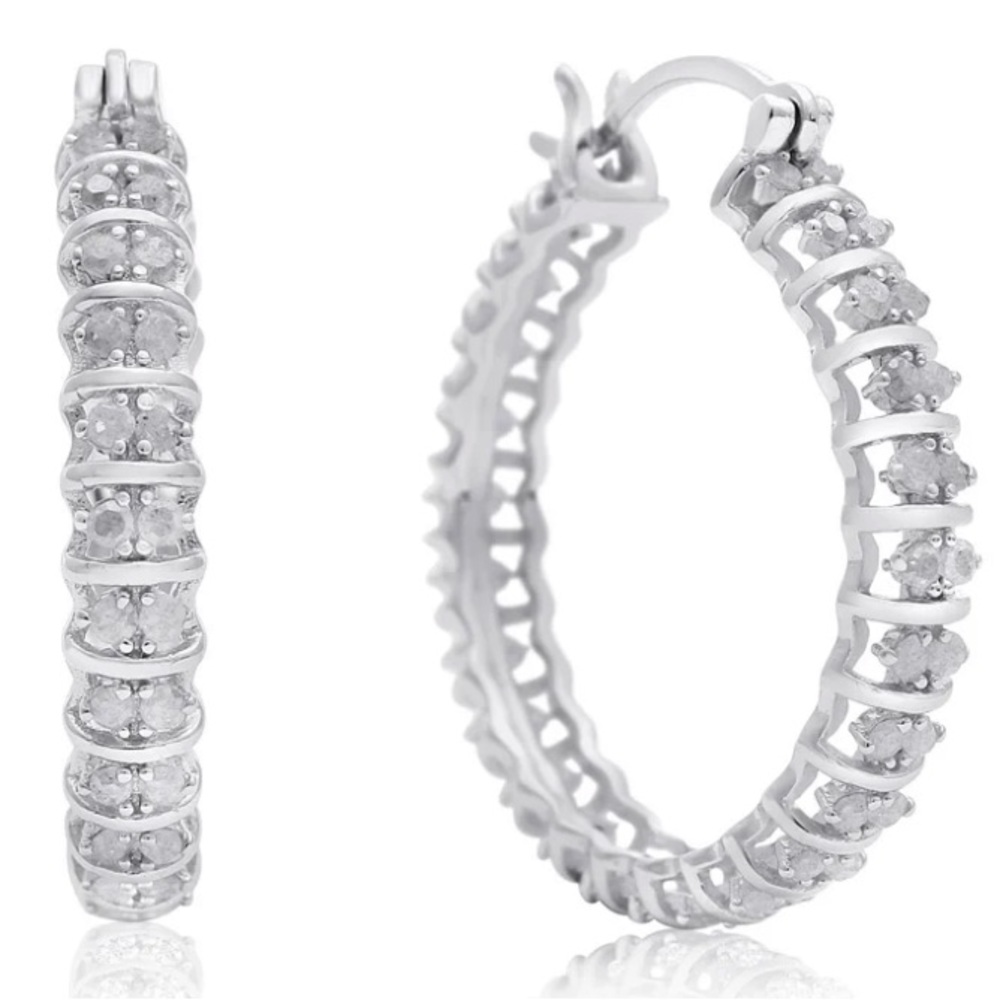 Platinum Plated Raw Diamond Hoop Earrings